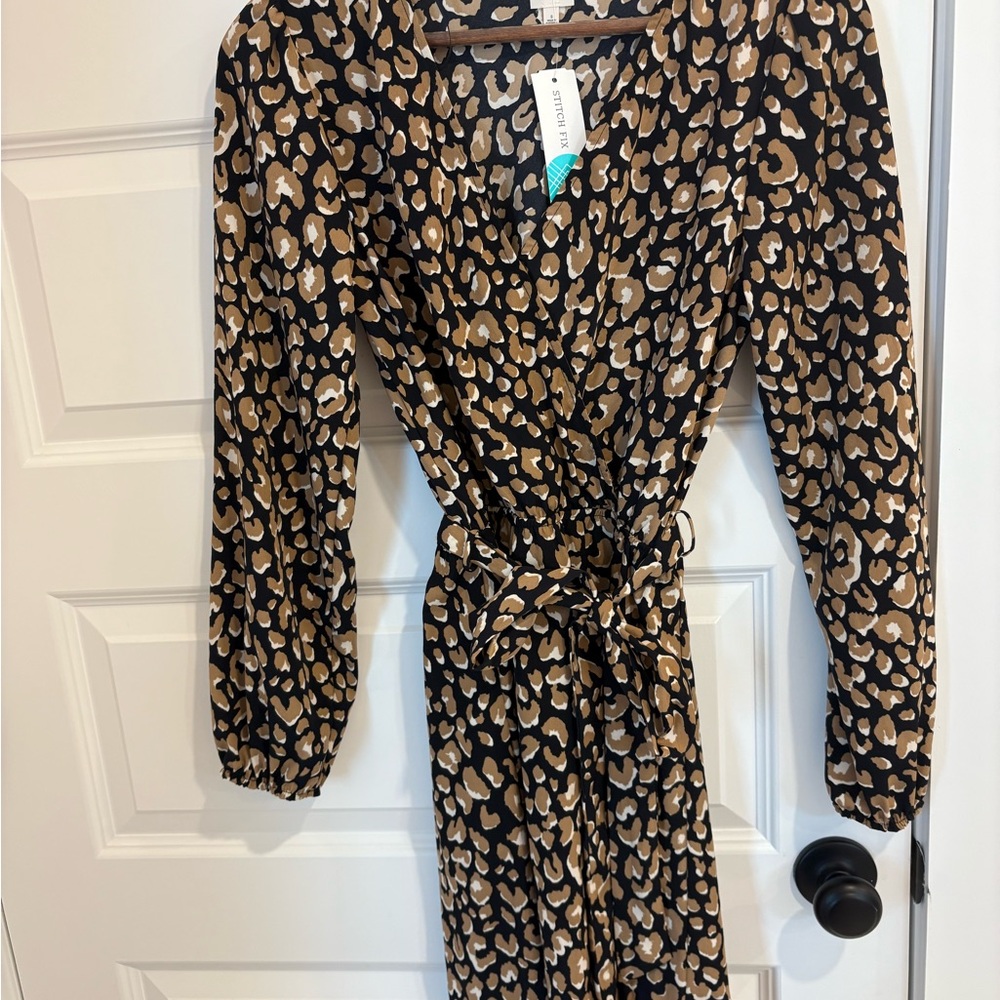 Kaileigh Black and Tan Animal Print Long Sleeve Dress
